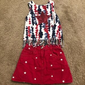 Red and Blue Star Fringe Top and Skirt Set